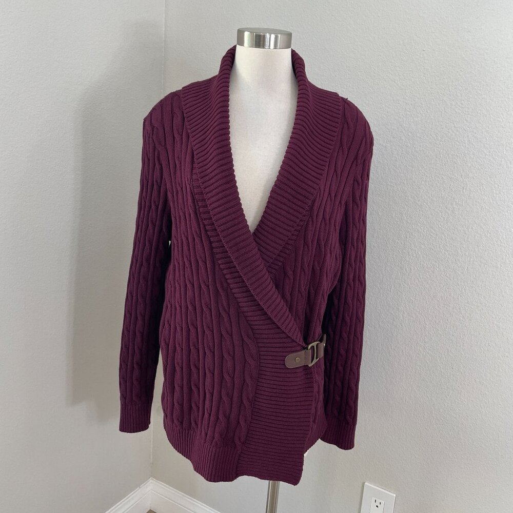 Lauren Ralph Lauren Womens XL Cable Knit Shawl Cardigan Sweater Buckle‎ Closure
